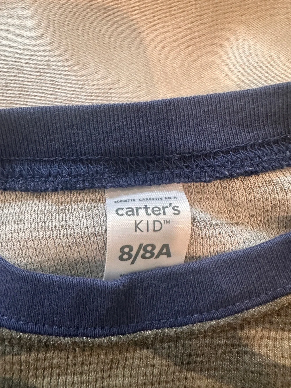 Boys Carters Camo Waffle-Knit Raglan Top - Green/White 8